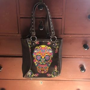 Montana Sugar Skull Conceal Carry Leather Tote